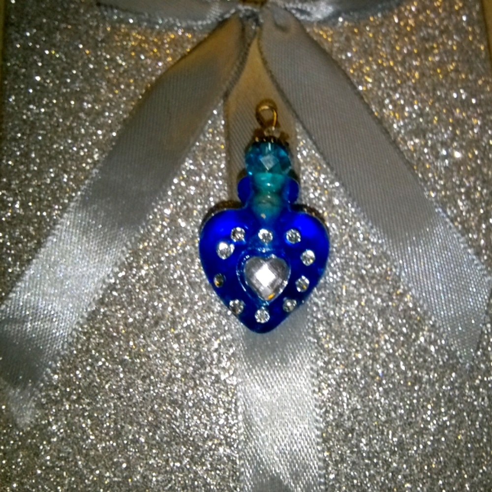 Sparkling blue glass heart jar pendant urn